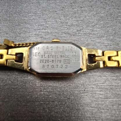 Seiko Watch Women 12mm Gold Dial Gold Tone Rectangle 2E20-6179 New Battery VTG10