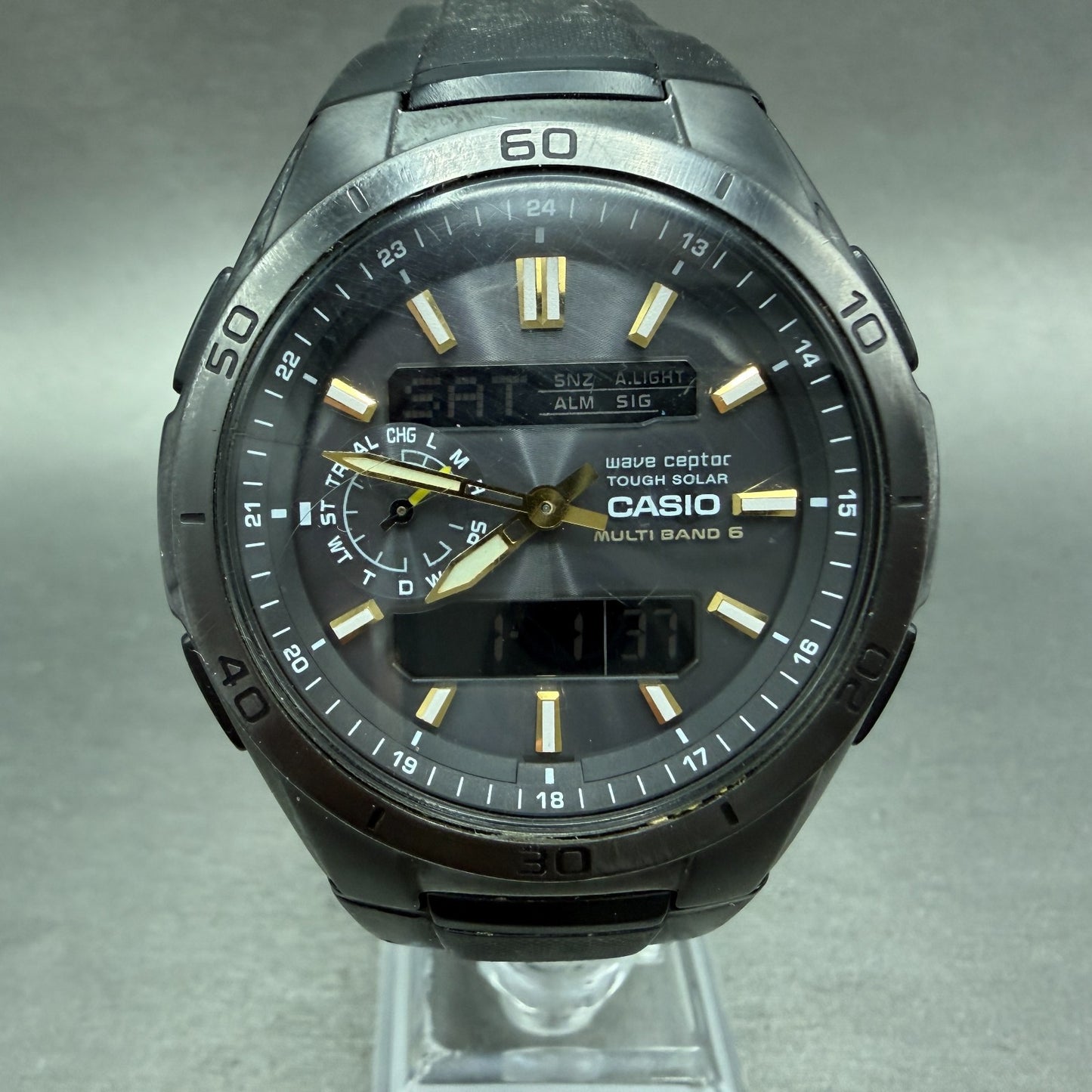Casio Waveceptor WVA-M650 Watch Men 44mm Analog Digital Black Round Chrono RunsA0