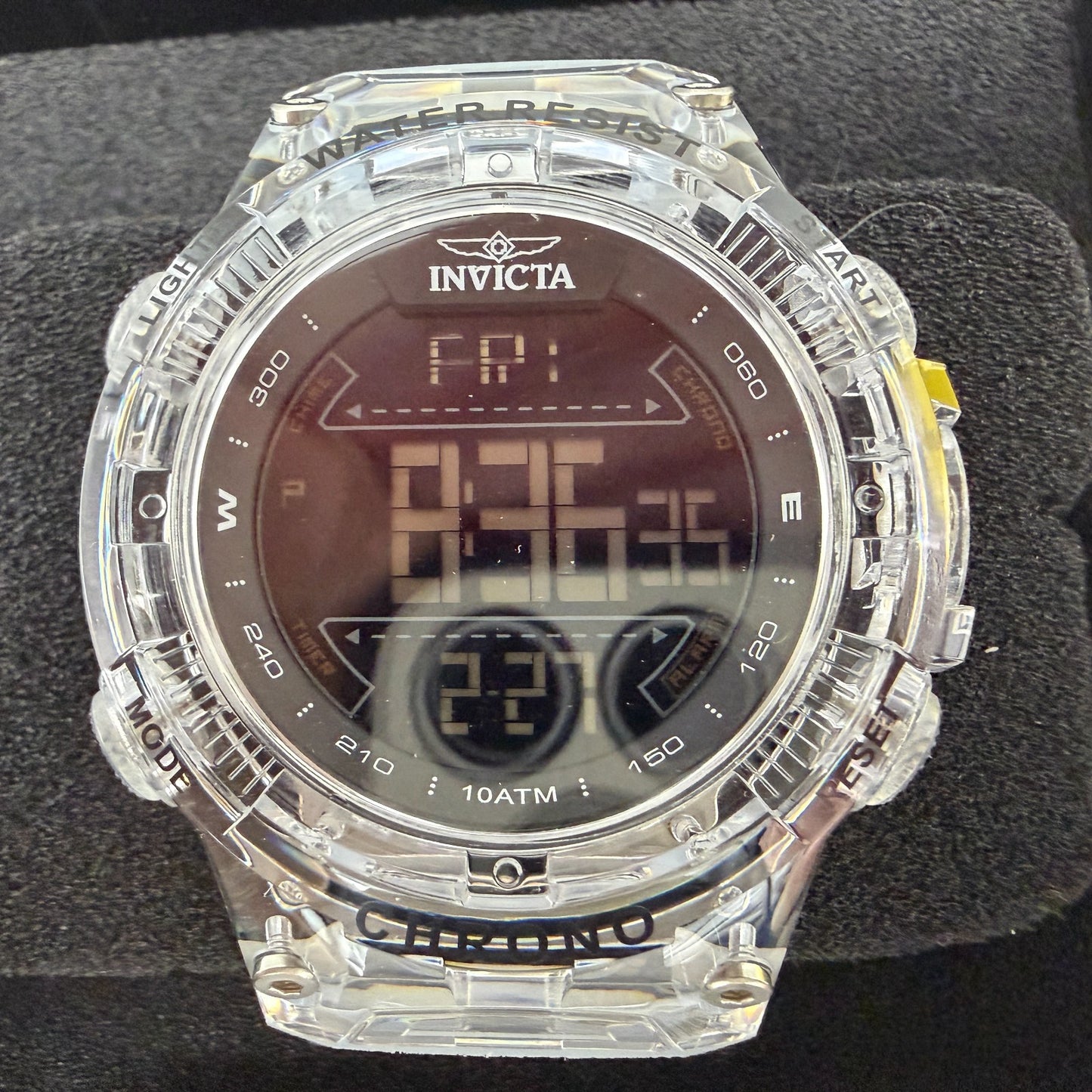 Invicta Racing Digital Watch Men CLear Alarm Chrono Round Translucent 490411