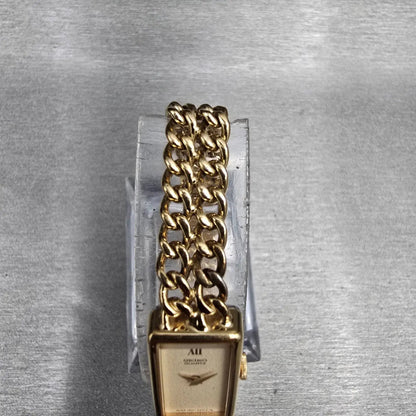 Seiko Watch Women 12mm Champagne Dial Gold Tone Rectangle 1320-5250 New Battery4