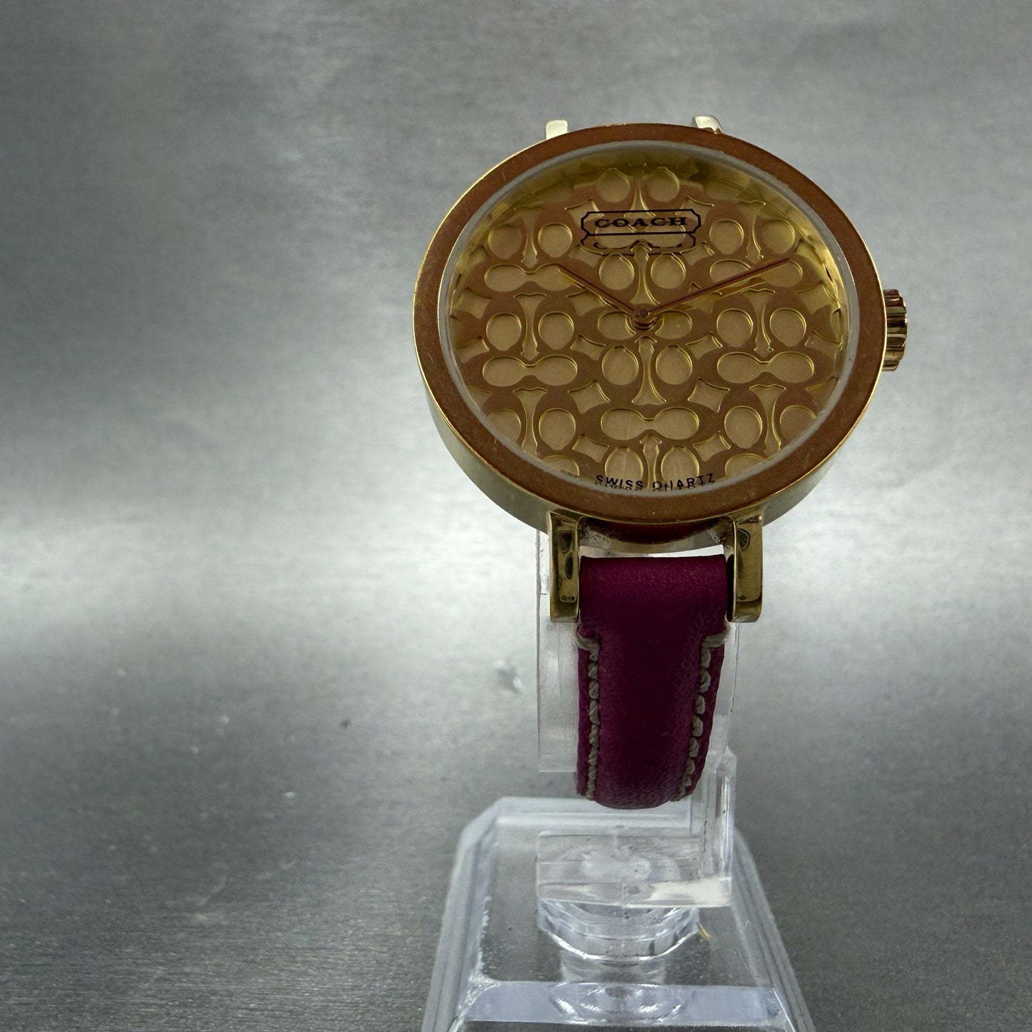 Coach Watch Women 33mm Gold Dial Gold Tone Round Pink Band New Battery4