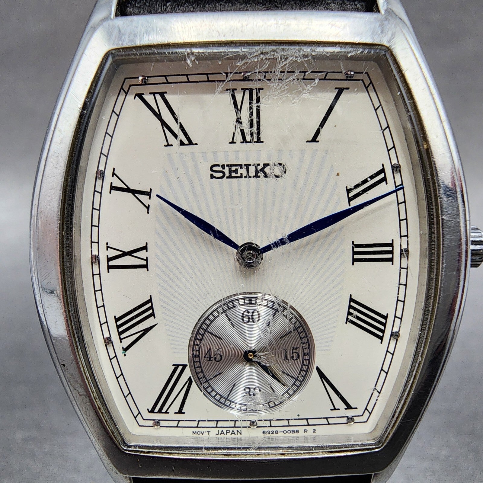 Seiko Watch Men 34mm White Dial Silver Tone Small Seconds 6G2800A0 New Battery1