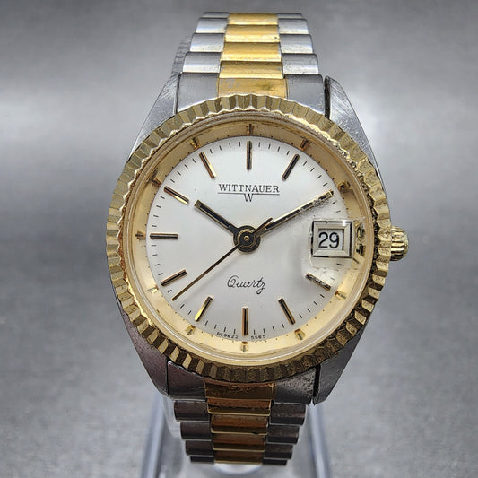 Wittnauer Watch Women 23mm White Dial Two Tone Date Round BL9622 5565 PARTS0