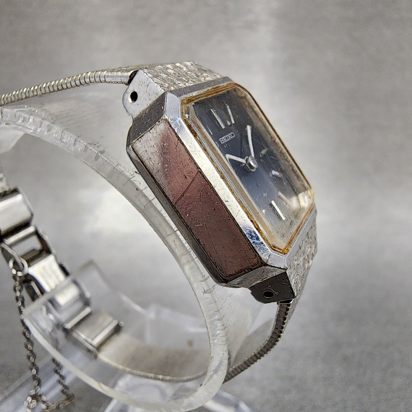 Seiko Tank Watch Women 18mm Blue Dial Silver Tone Manual 113999 Runs3