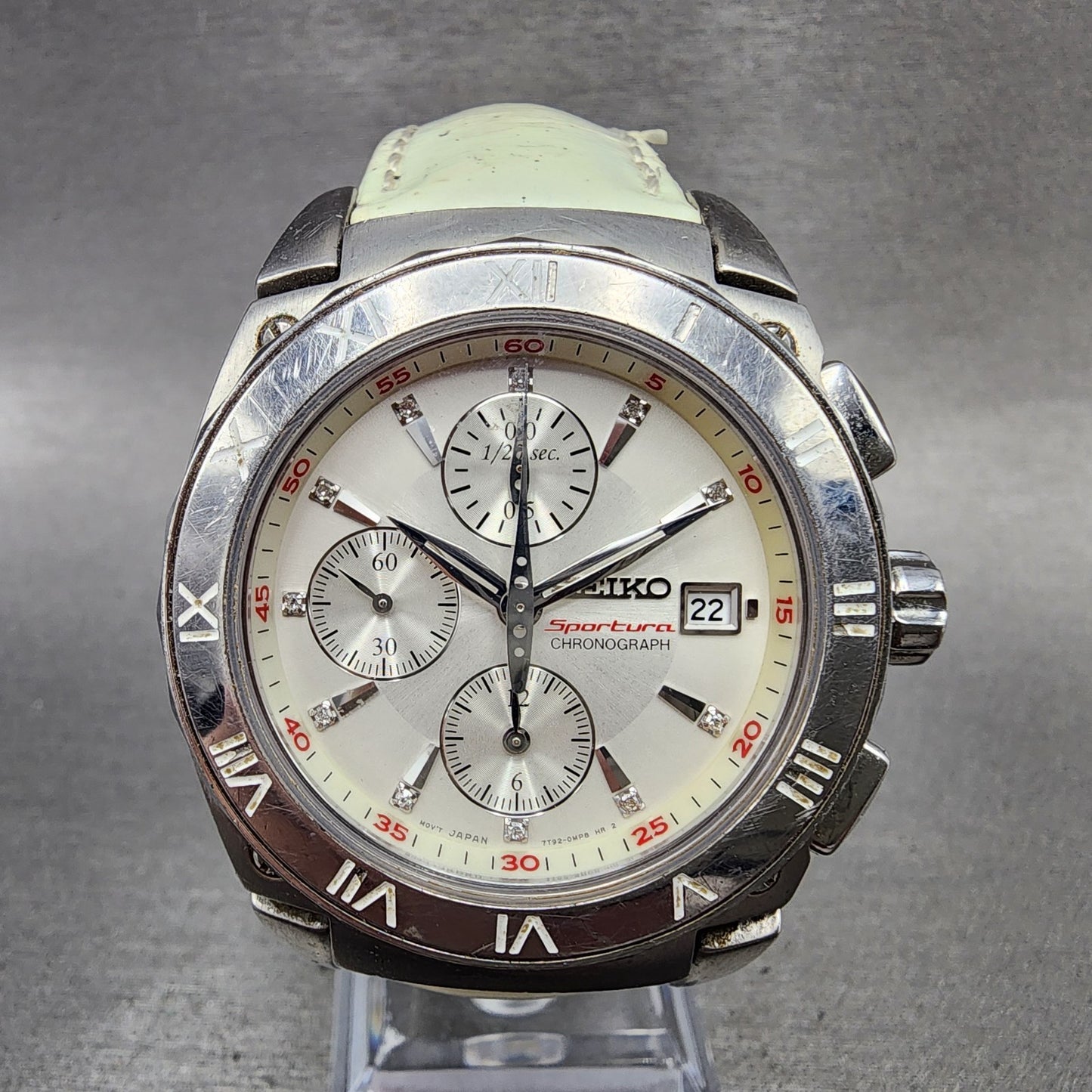 Seiko Sportura Chronograph Watch Unisex 38mm White Dial Steel 7t920ka0 New Batt0
