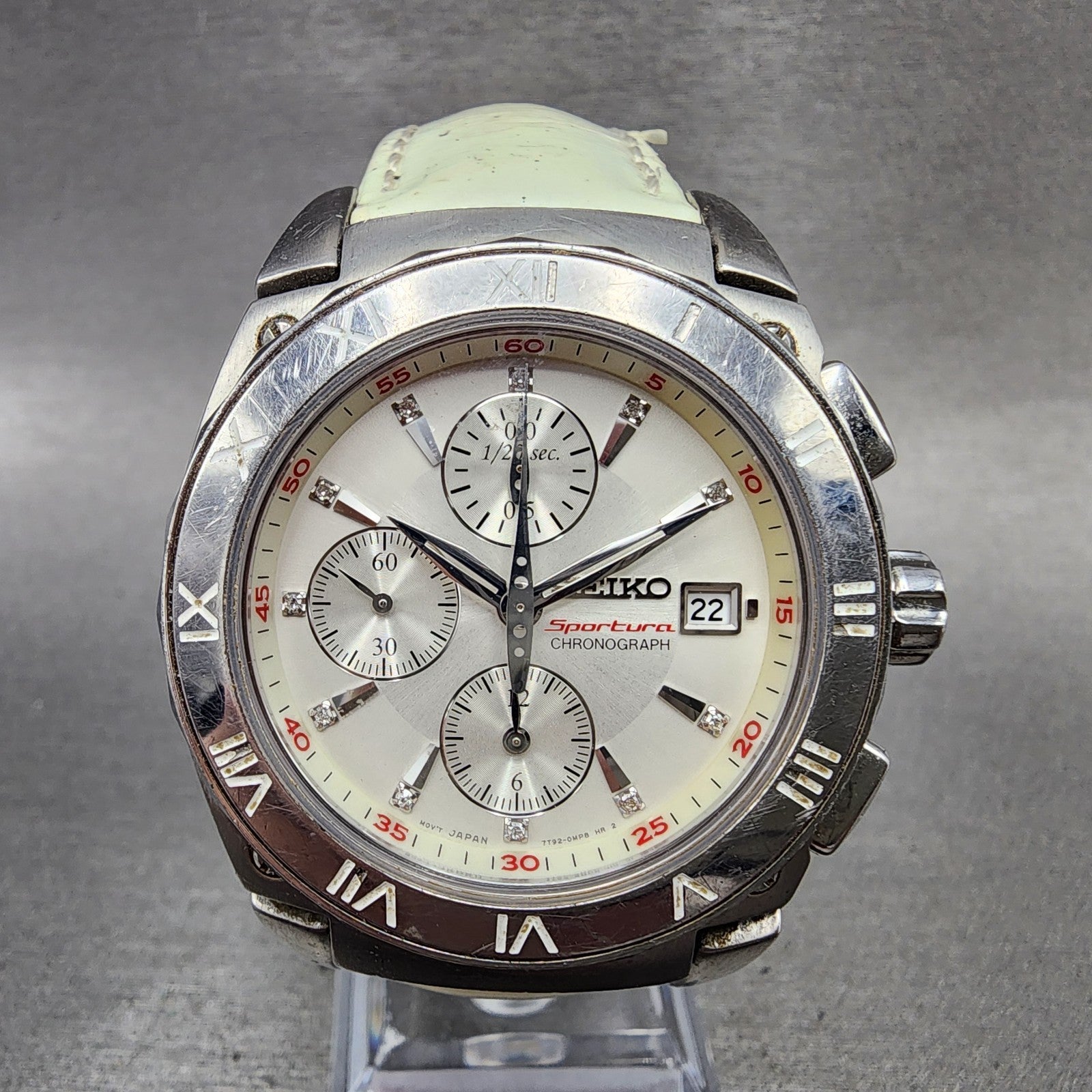 Seiko Sportura Chronograph Watch Unisex 38mm White Dial Steel 7t920ka0 New Batt0