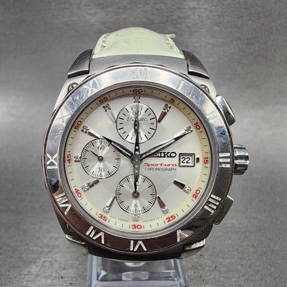 Seiko Sportura Chronograph Watch Unisex 38mm White Dial Steel 7t920ka0 New Batt0
