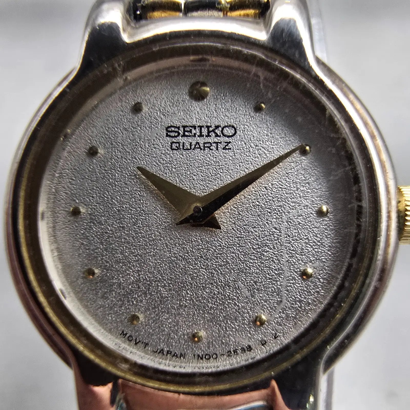 Seiko Watch Women 20mm Silver Dial Two Tone Round 1N00-0G69 New Battery Vintage1