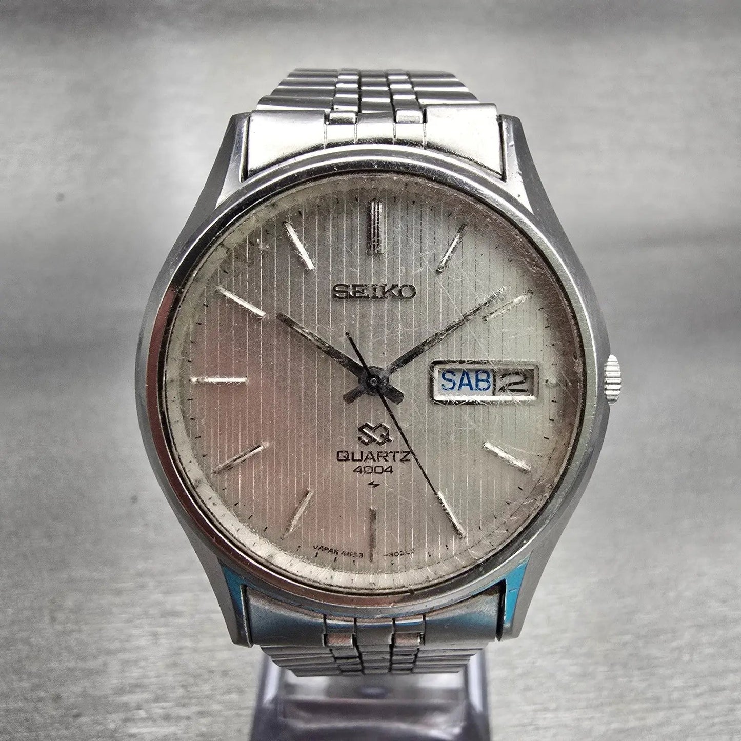 Seiko SQ Watch Men 36mm Silver Dial Silver Tone Daydate Round 4633-8029 New Batt0