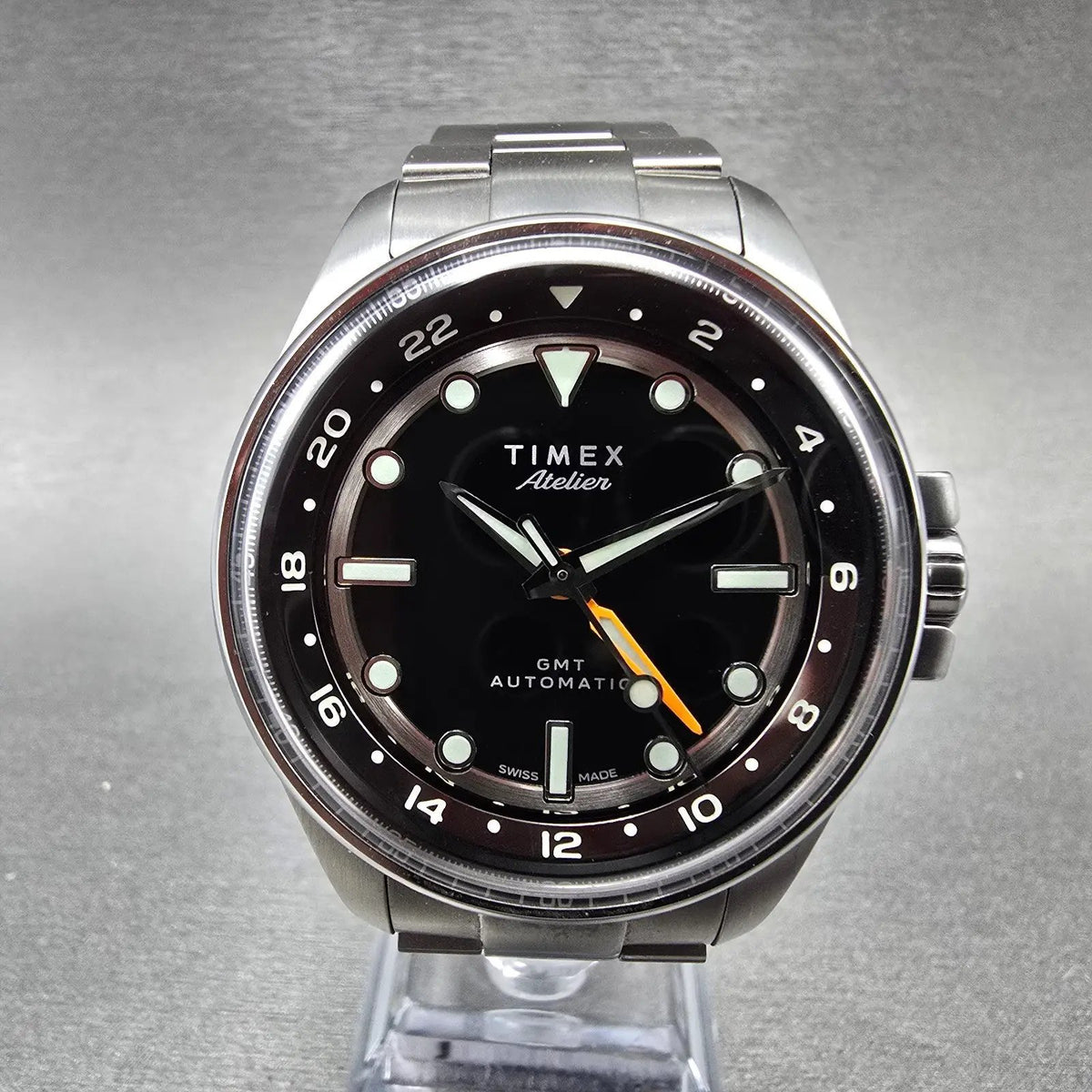 Timex Atelier GMT24 M1a Automatic Watch Men 40mm Black Dial Steel TW2Y723000