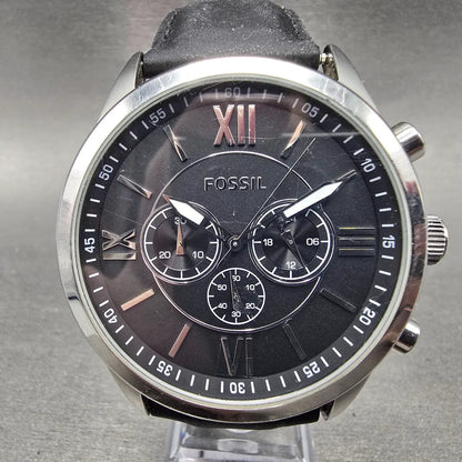 Fossil Flynn Chronograph Watch Men 48mm Black Dial Steel Round BQ-1130 New Batt0