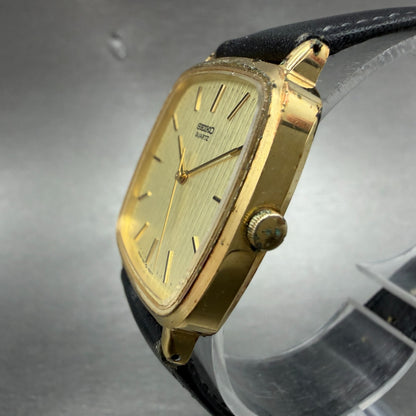 Seiko Watch Men 30mm Champagne Dial Gold Tone Rectangle 7431-5250 New Battery2