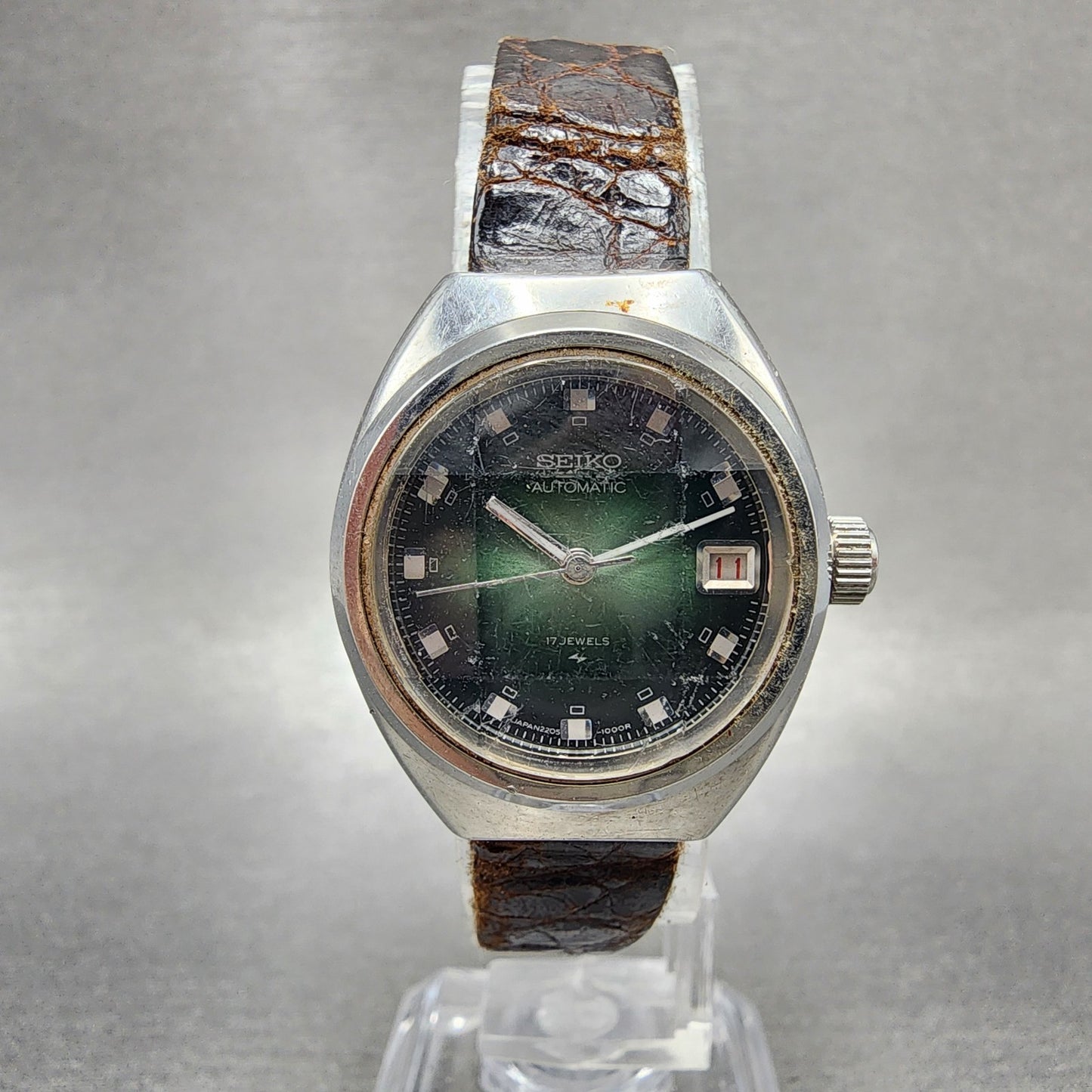 Seiko Automatic Watch Women 25mm Green Dial Silver Tone Date 22060520 Runs0