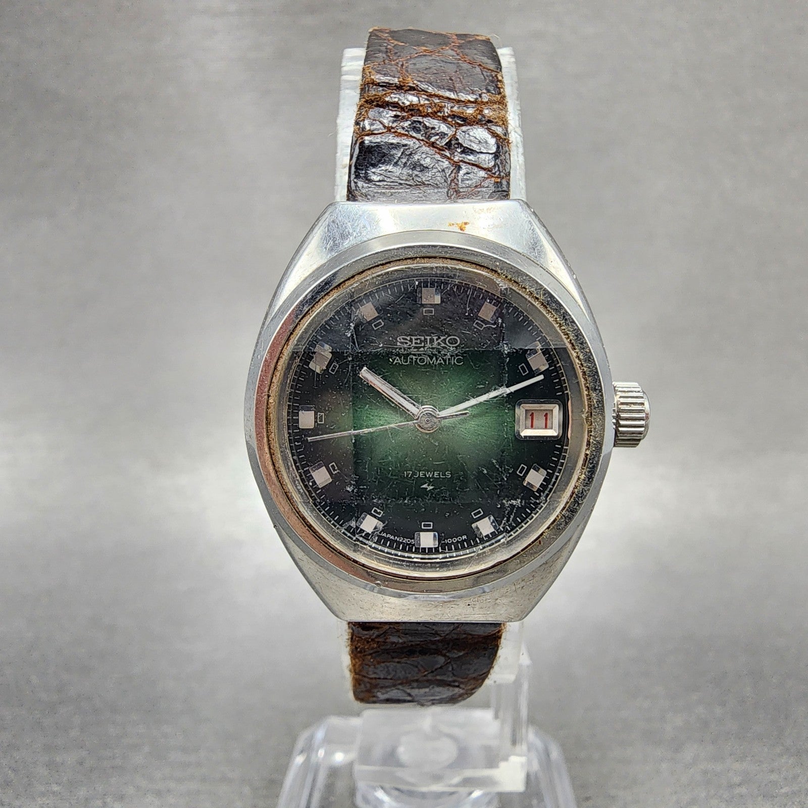 Seiko Automatic Watch Women 25mm Green Dial Silver Tone Date 22060520 Runs0
