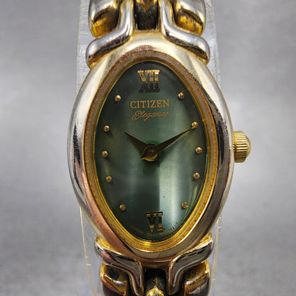 Citizen Elegance Watch Women 15mm Green Dial Two Tone 5421H16587 New Battery1