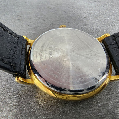 Movado Watch Women 28mm Black Dial Gold Tone Round 87.66.835 New Battery VTG10