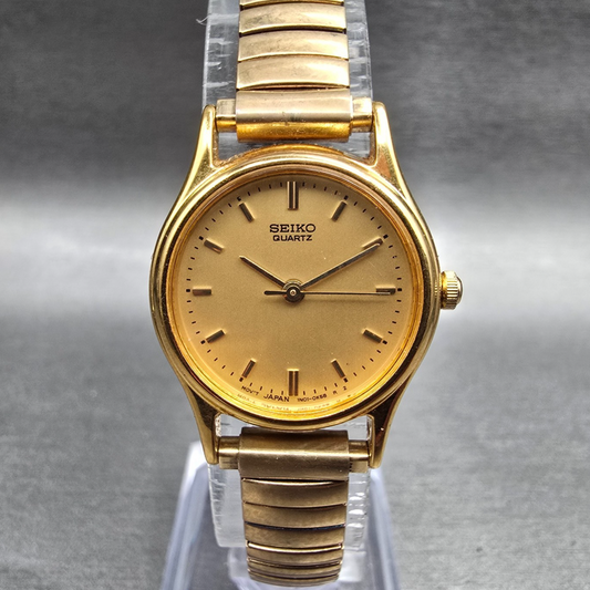 Seiko Watch Women 23mm Gold Dial Gold Tone Round 1N01-0F50 New Battery Vintage0
