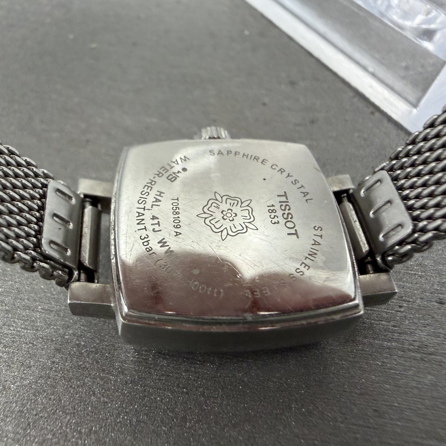 Tissot Tank Watch Women 20mm Blue Dial Steel Rectangle Mesh Band New Battery9