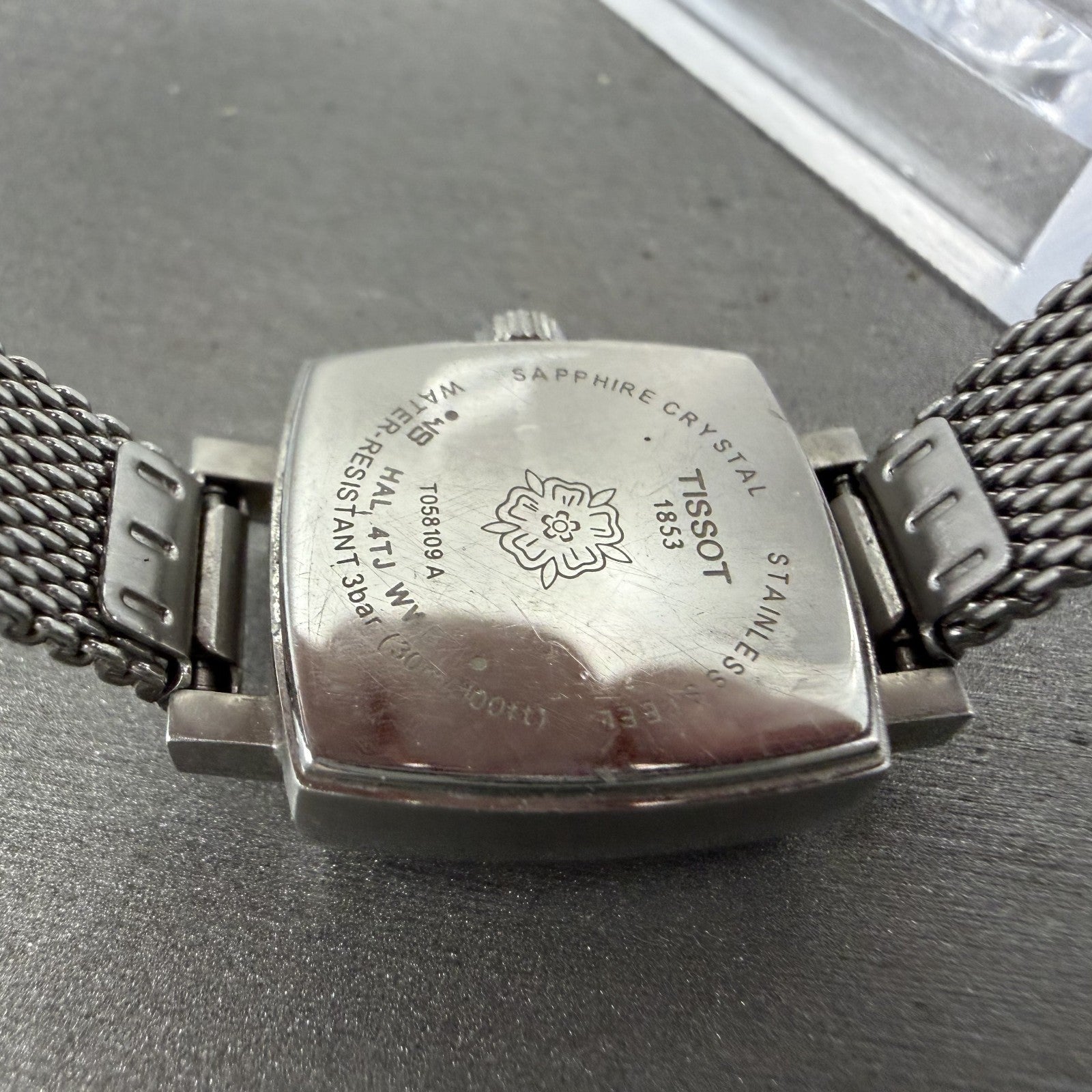 Tissot Tank Watch Women 20mm Blue Dial Steel Rectangle Mesh Band New Battery9