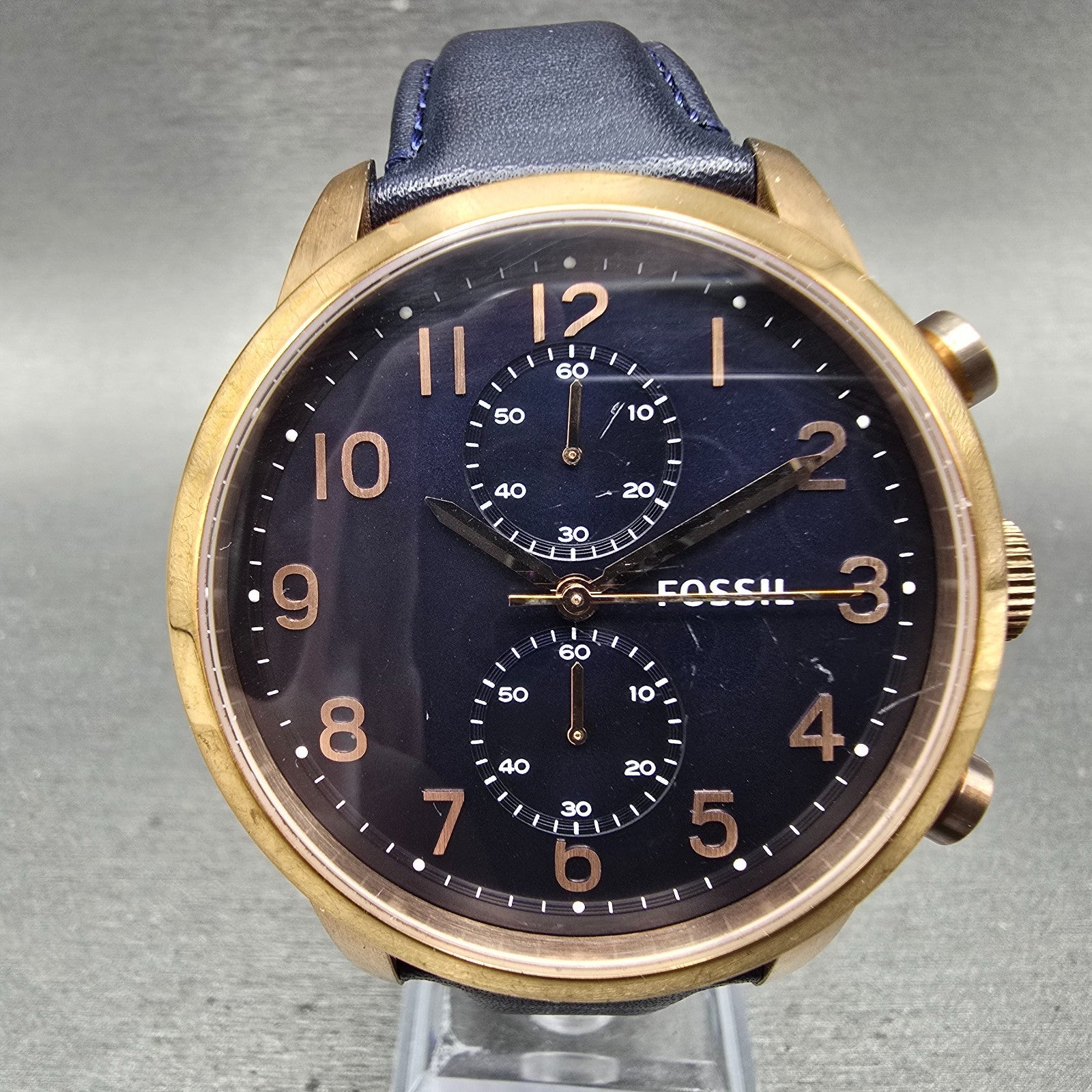 Fossil Townsman Chronograph Watch Men 44mm Blue Dial Rose Gold Tone Round NewBat0