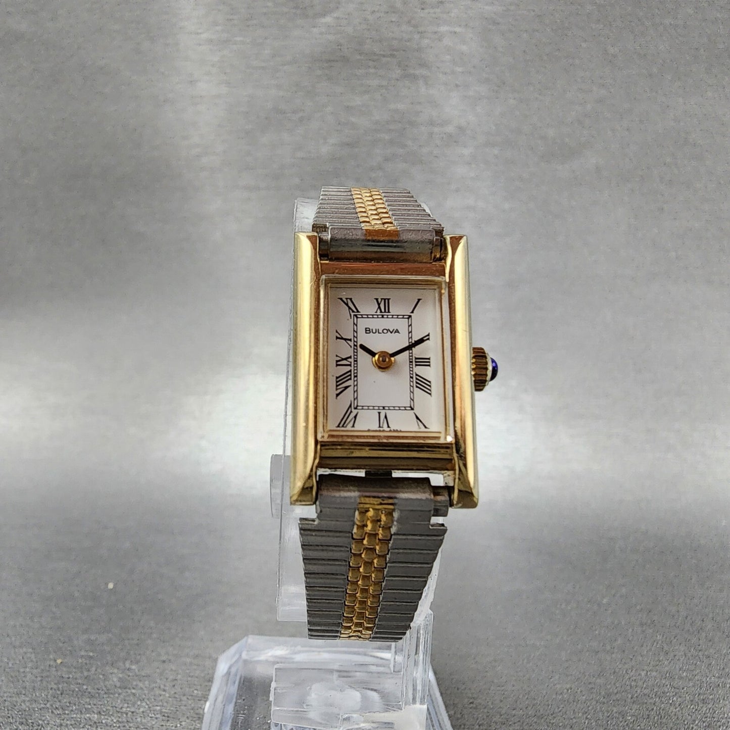 VTG Bulova Tank Watch Women 16mm White Dial Gold Tone Manual Wind Runs5