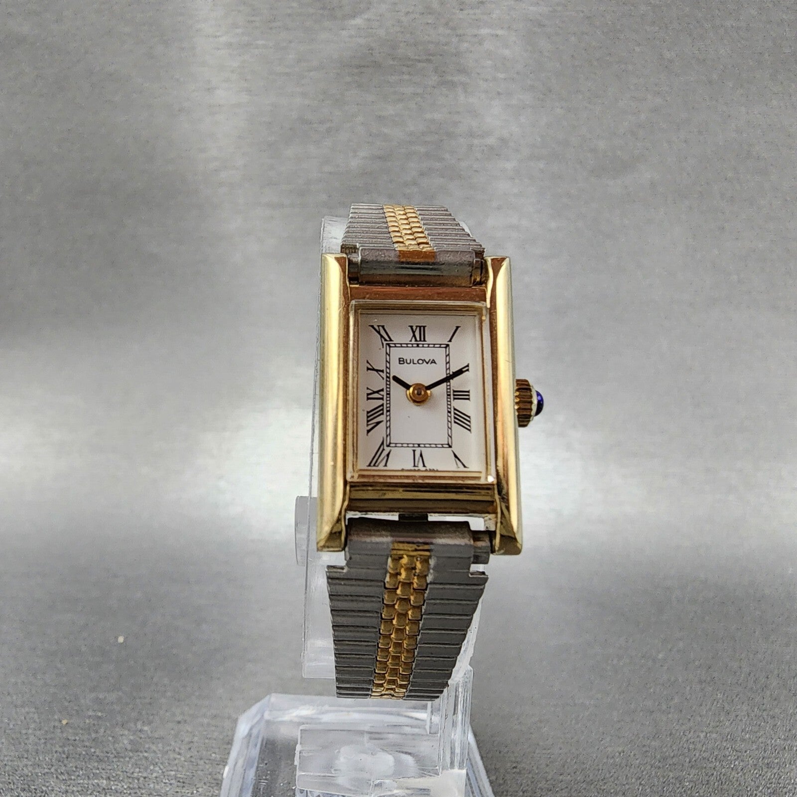 VTG Bulova Tank Watch Women 16mm White Dial Gold Tone Manual Wind Runs5