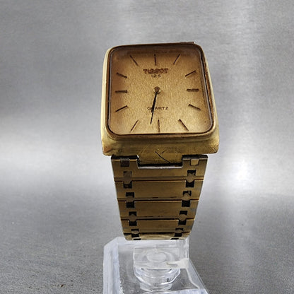 Tissot 125 Tank Watch Men 29mm Gold Dial Gold Tone Rectangle READ!!!!!! New Batt5
