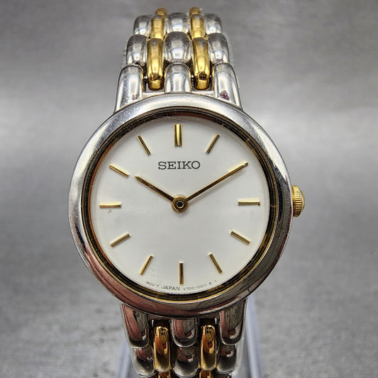 Seiko Watch Women 24mm Silver Dial Two Tone Round V7006379 New Battery0