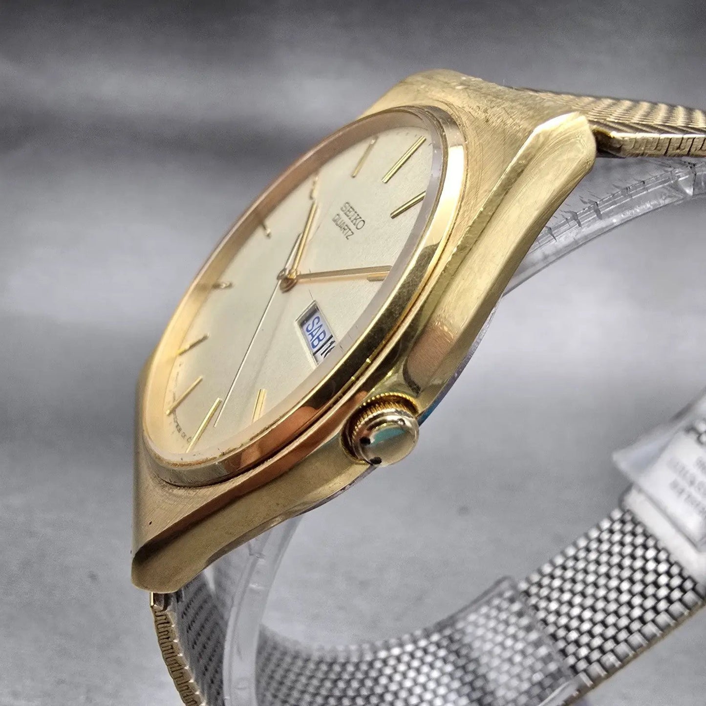 Seiko Watch Men 33mm Champagne Dial Gold Tone Daydate 5Y23-8119 New Battery VTG2