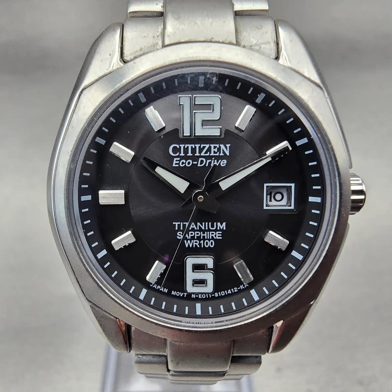 Citizen Eco-Drive Watch Women 27mm Black Dial Titanium Date E011-S068479 Works1