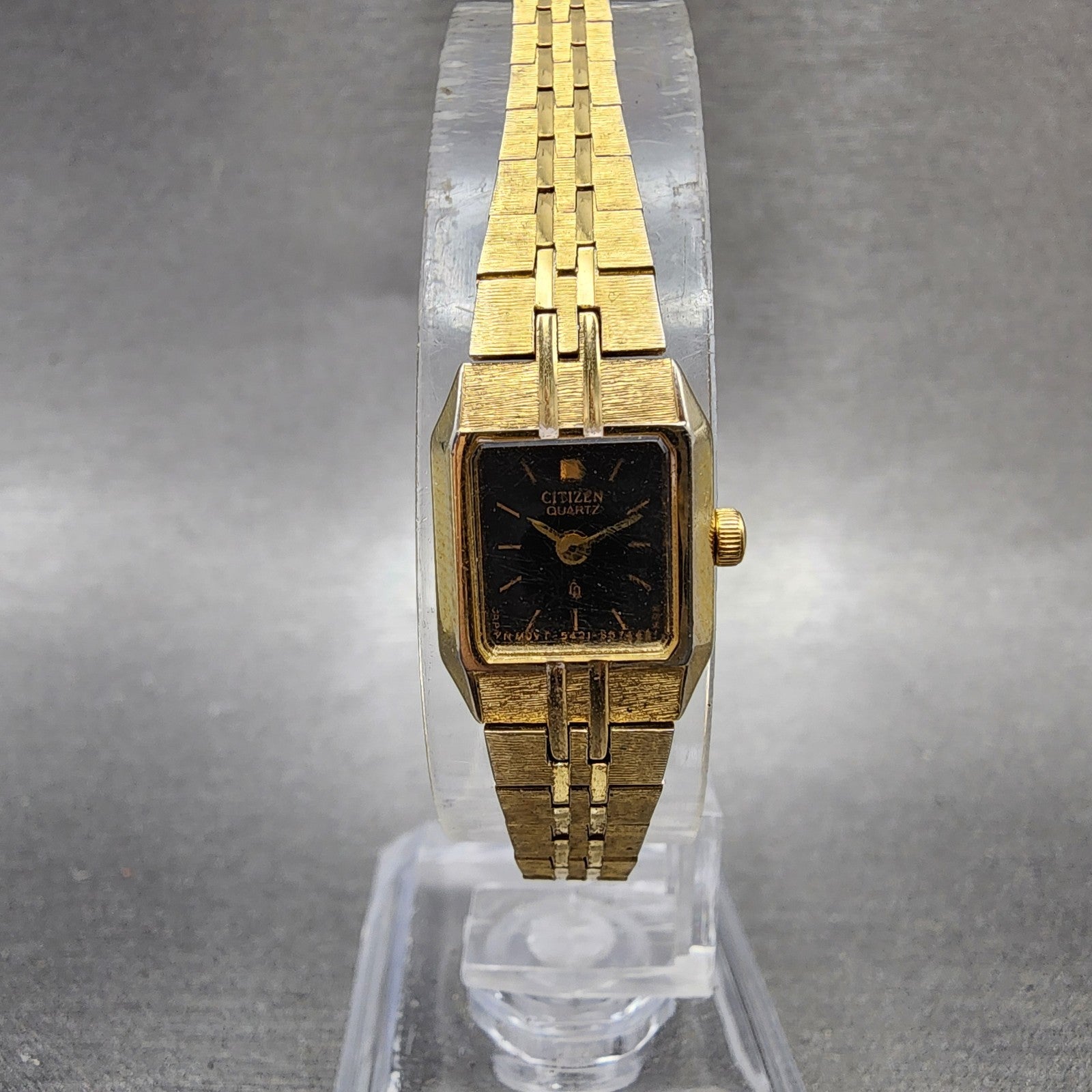 Citizen CQ Tank Watch Women 13mm Black Dial Gold Tone 5421S18531 New Batt0