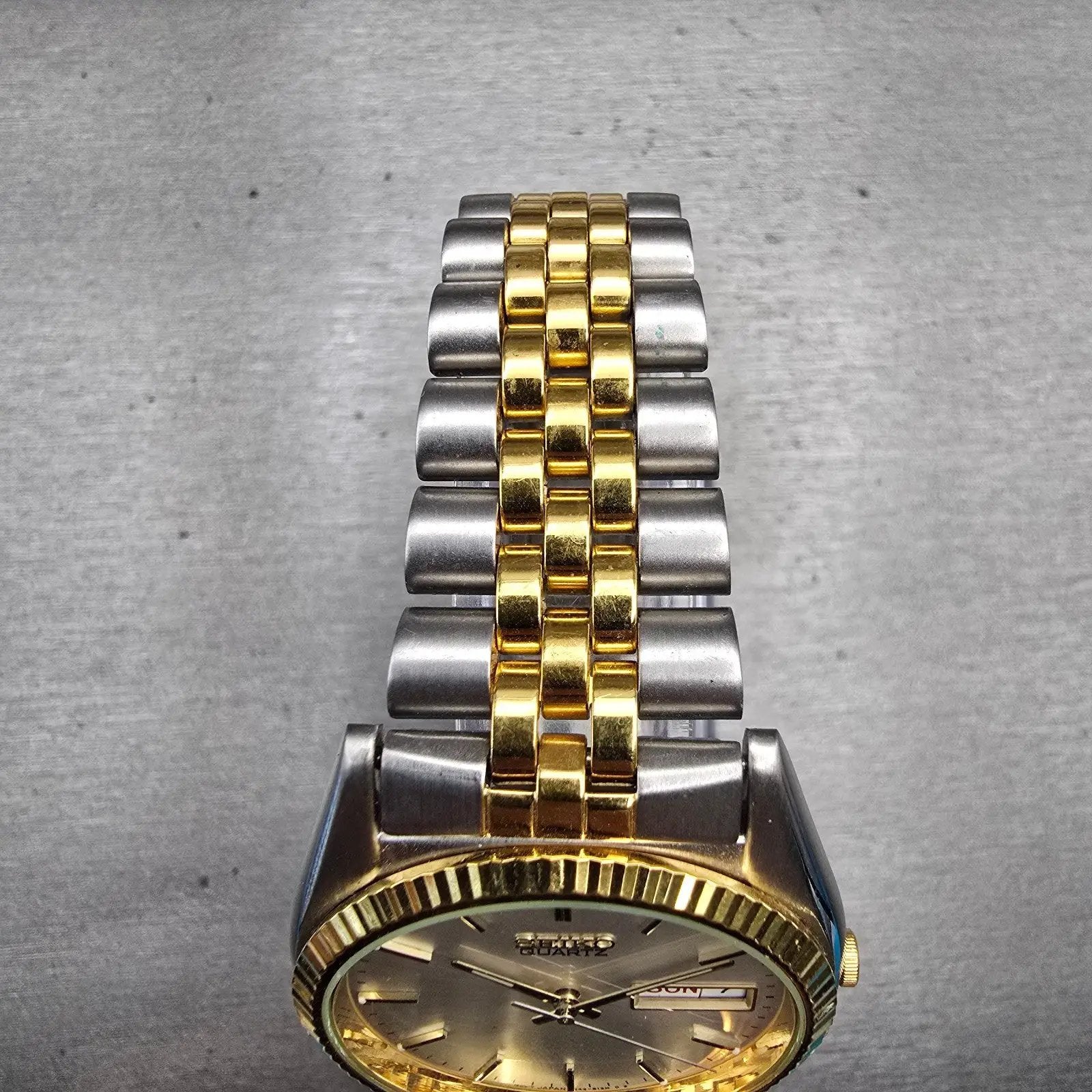 Seiko President Watch Men 35mm Silver Dial Two Tone Daydate 7N43-8111 New Batt4