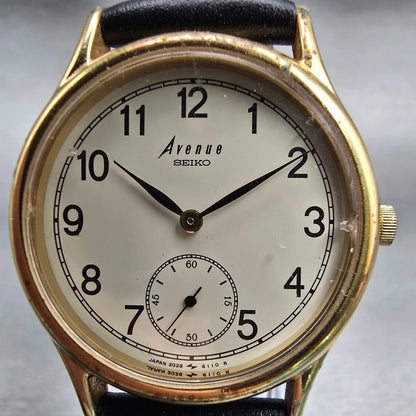 Seiko Avenue Watch Men 31mm Ivory Dial Gold Tone Round 2G28-6090 New Battery VTG1