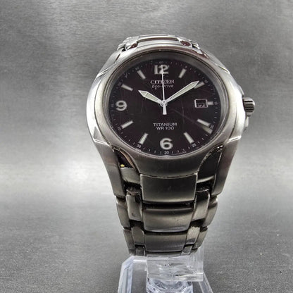 Citizen Eco-Drive Watch Men 41mm Black Dial Titanium Date E111-K006368 Runs DFSF5