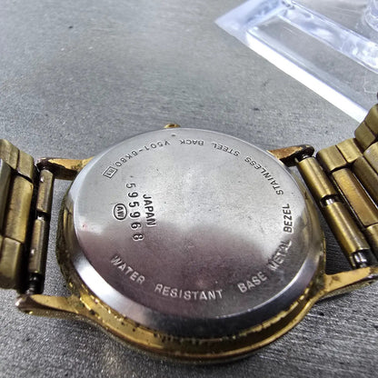 Seiko Alba Watch Men 33mm Cream Dial Gold Tone Round V501-6K80 New Battery HHJKB9