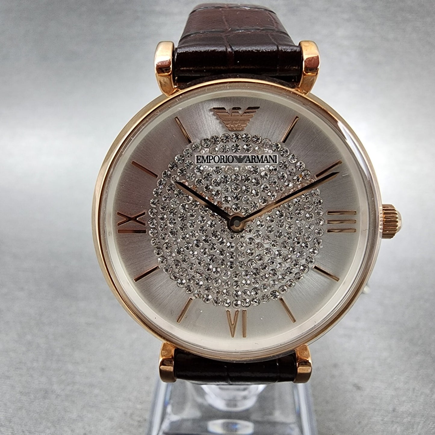 Emporio Armani Gianni Watch Women 32mm Silver Dial Rose Gold Tone Round AR11269