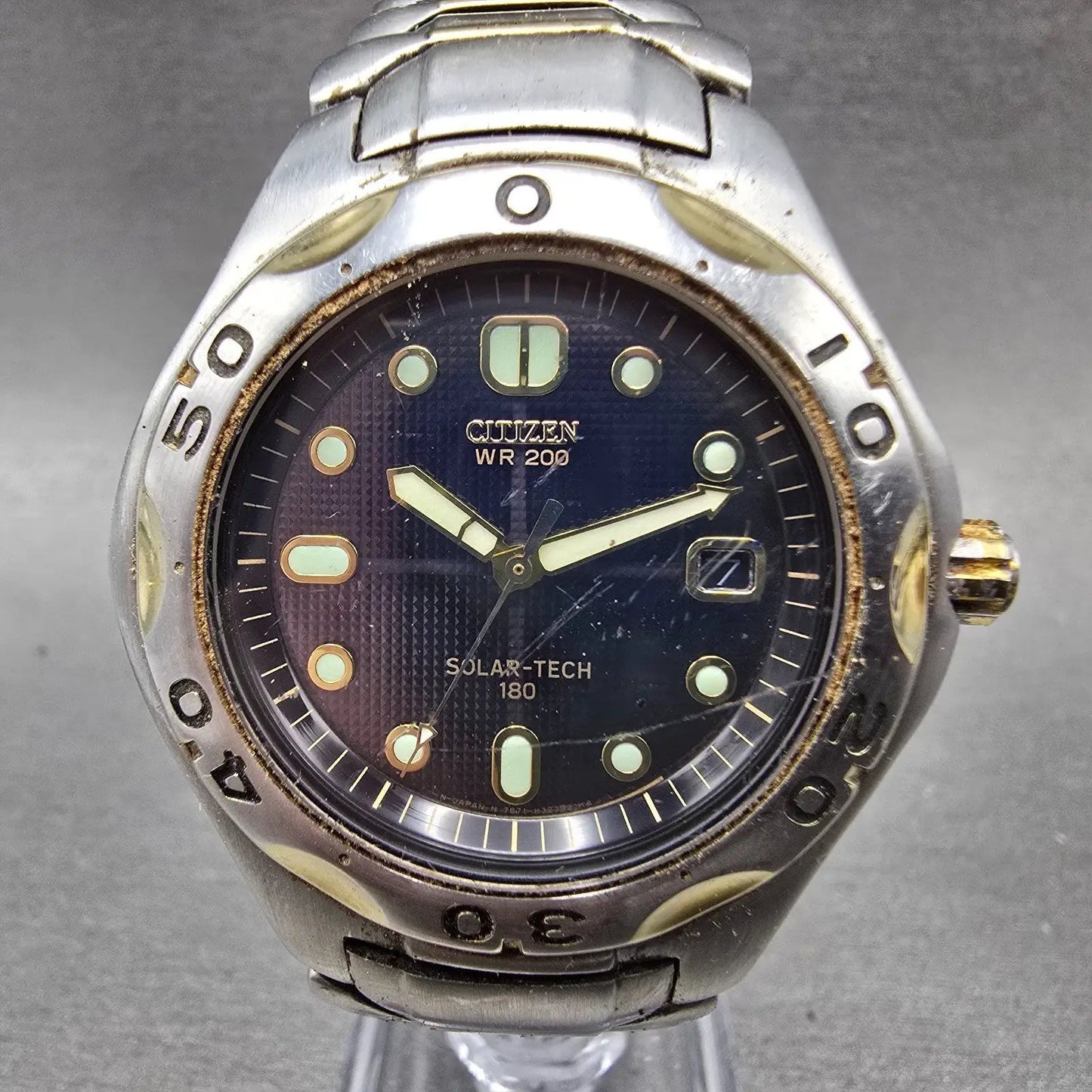 Citizen Eco-Drive Dive Watch Men 40mm Blue Dial Two Tone Date 7871-H19331 Runs0