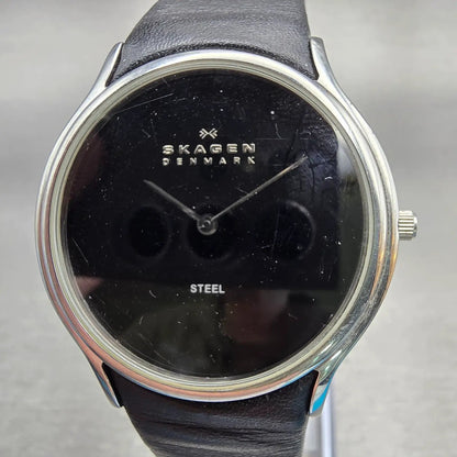 Skagen Watch Men 37mm Black Dial Silver Tone Round 256LSLB READ!! New Battery1