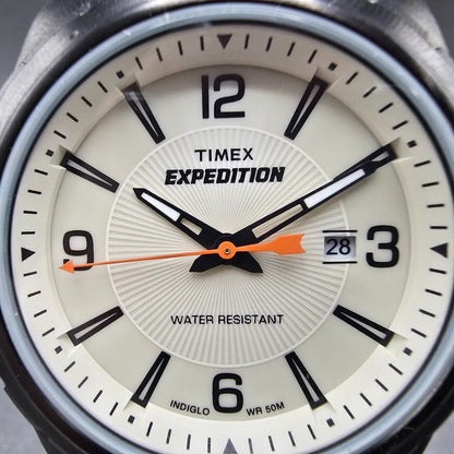 Timex Expedition Rugged Field Watch Men 43mm Cream Dial Black Date Round New Bat1