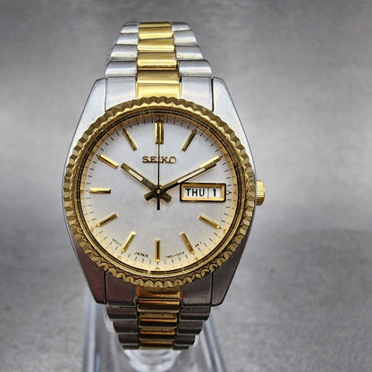 Seiko Watch Women 25mm White Dial Two Tone daydate Round 7n830041 New Batt B1230