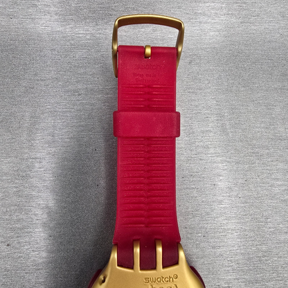 Swatch Beat Golden Virtual Wave Watch Men 47mm Gold Red YQG1000 New Battery NOS12