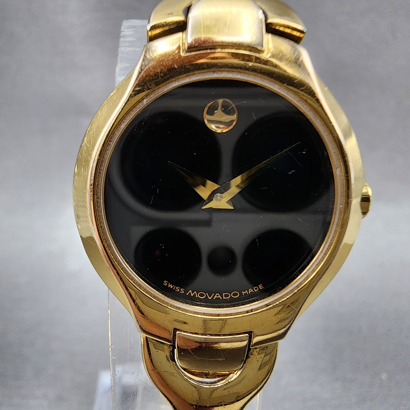 Movado Kara Watch Women 24mm Black Dial Gold Tone Round 88A11846 New Battery1