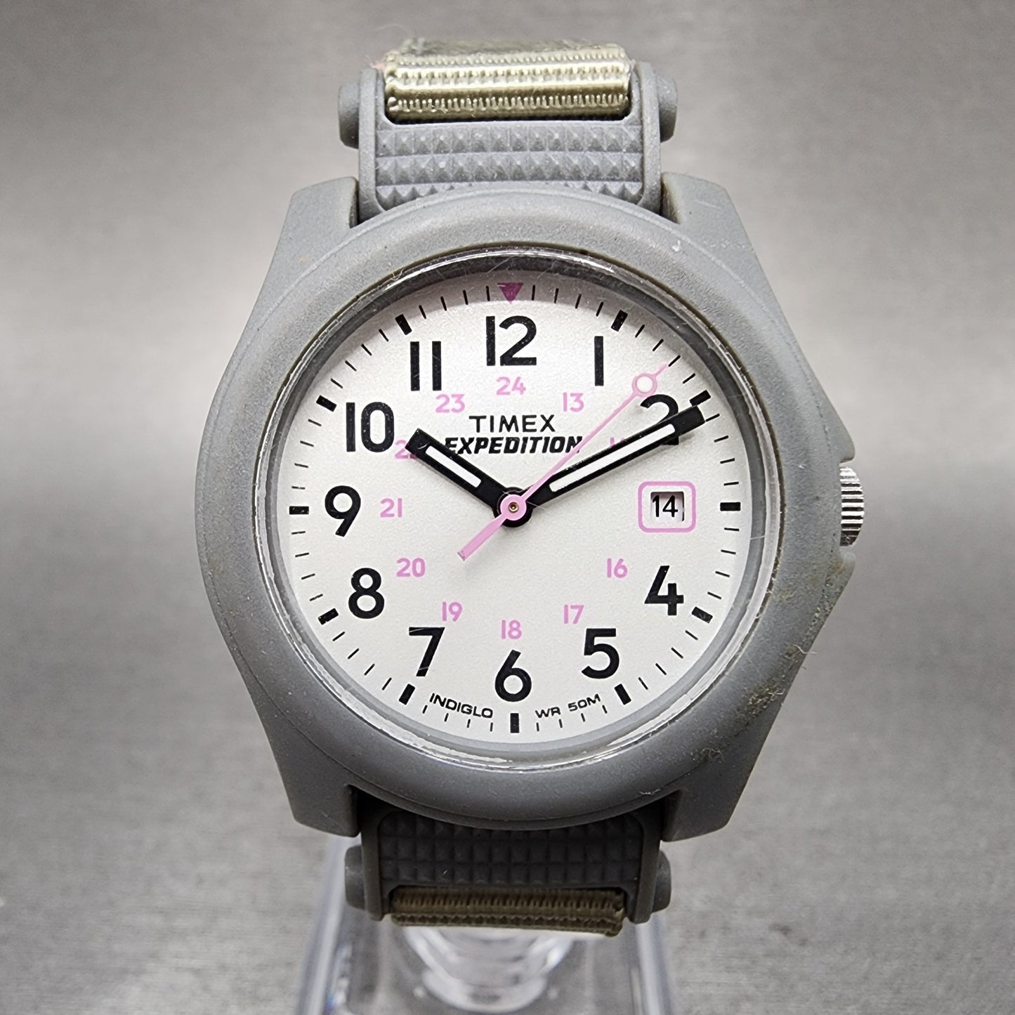 Timex Expedition Camper Watch Women White Dial Gray Date Round T42591 New Batt0