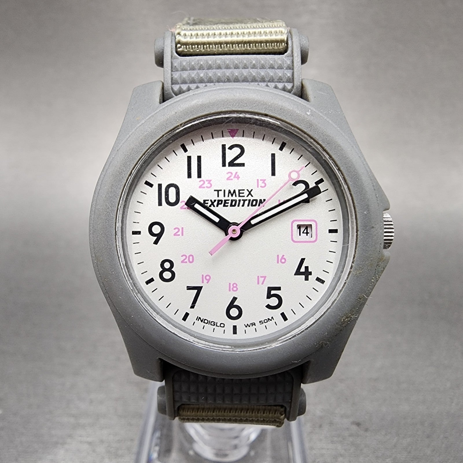 Timex Expedition Camper Watch Women White Dial Gray Date Round T42591 New Batt0