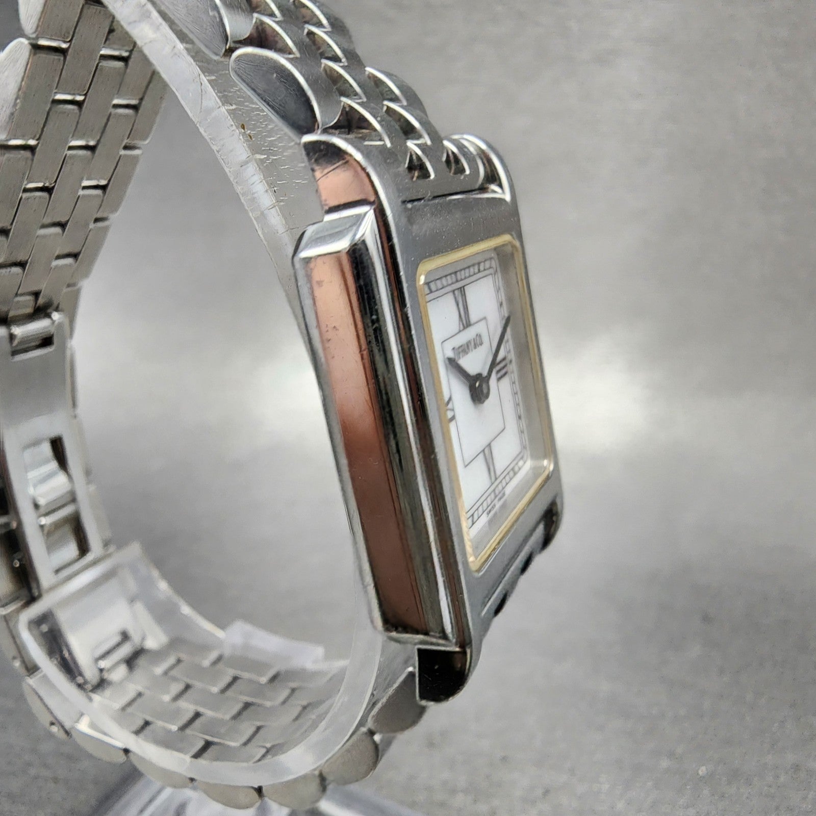 Tiffany & Co Tank Watch Women 23mm White Dial Steel Rectangle New Battery3