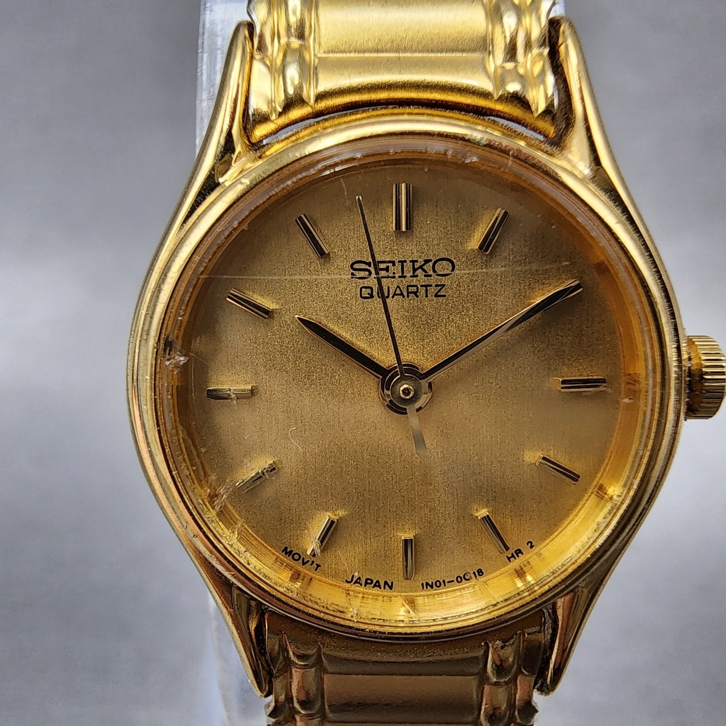 Seiko Watch Women 20mm Gold Dial Gold Tone Round 1N010E19 New Battery1