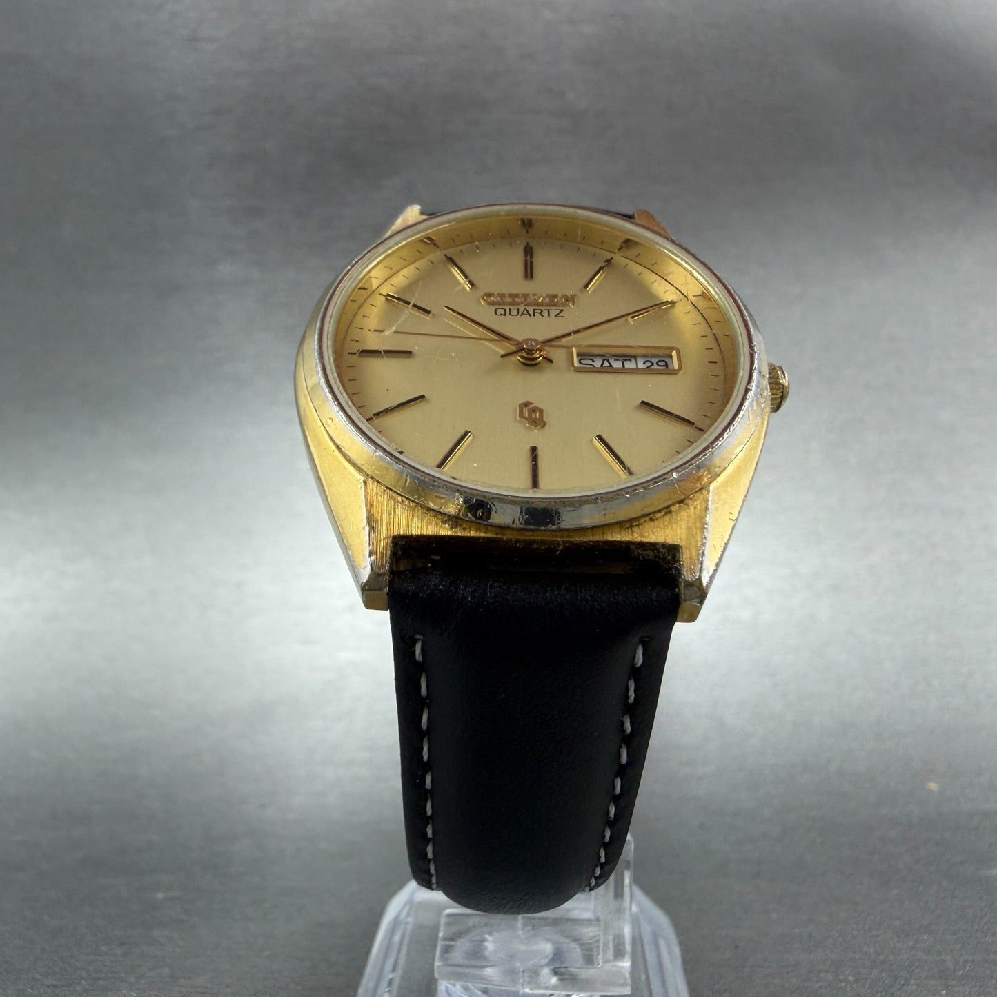 Citizen CQ Watch Men 35mm Champagne Dial Gold Tone Daydate 4-S05600 New Battery5