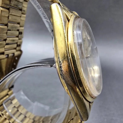 Seiko SQ Watch Men 33mm Champagne Dial Gold Tone Date READ!!!! 5y22-6009 New Bat3