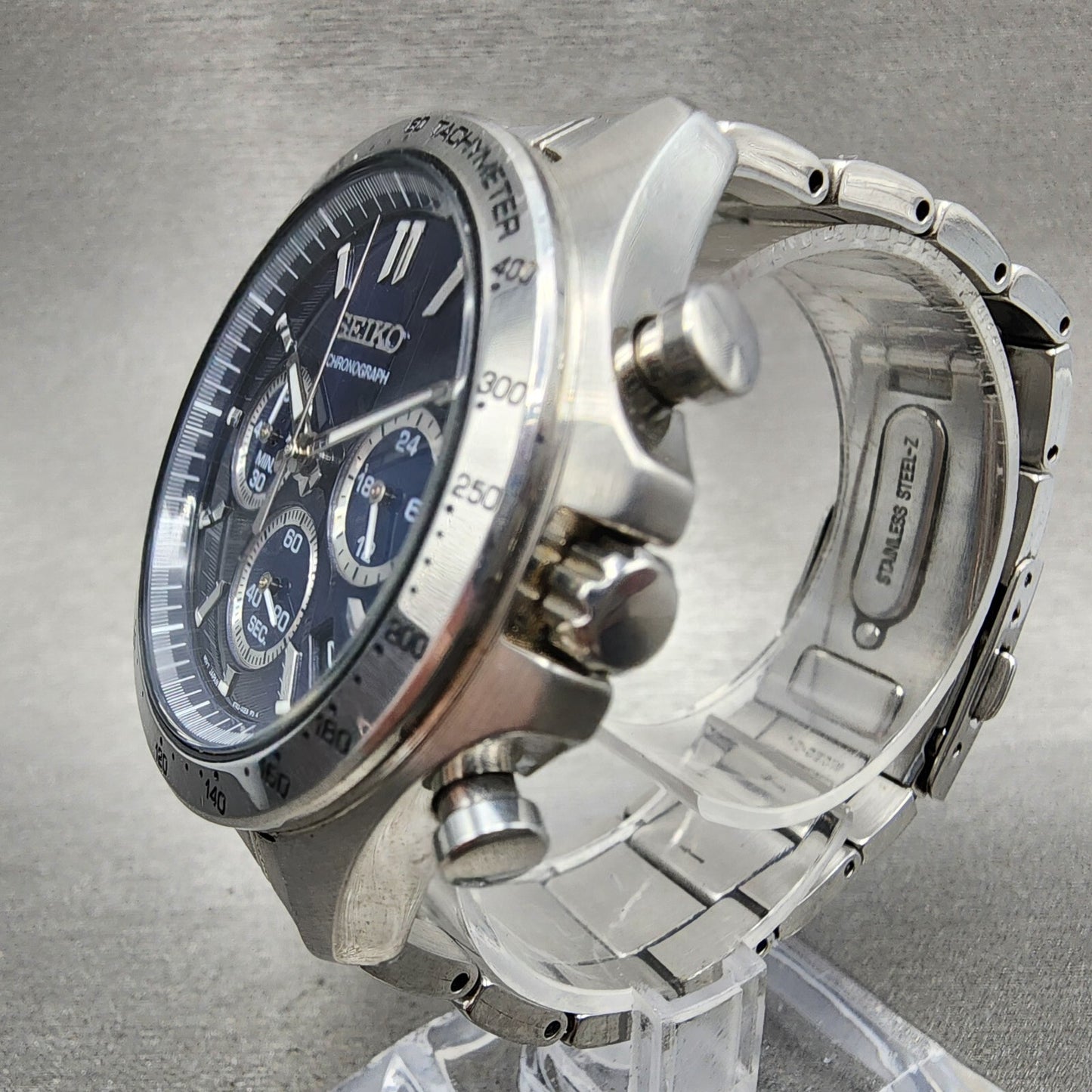Seiko Chronograph Watch Men 40mm Blue Dial Silver Tone Date 8t63-00d0 NewBattery