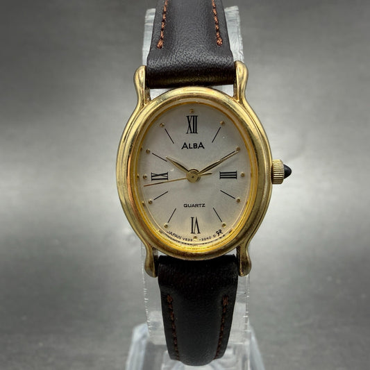 Seiko Alba Watch Women 19mm Silver Dial Gold Tone Oval V233-6270 new Battery0